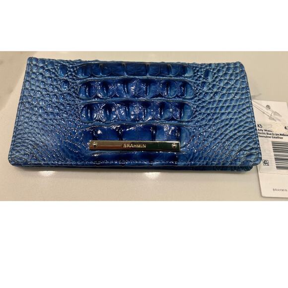 Brahmin Melbourne ADY Slim Bifold Leather Wallet cobalt potion Blue Metallic NWT - Picture 6 of 6